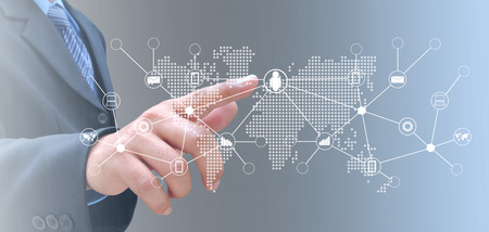 hand of businessman and social network on techの写真素材