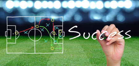 plan of soccer manager at soccer fieldの写真素材