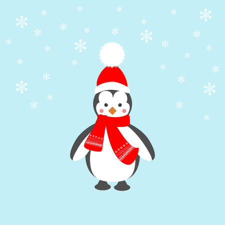 Penguin icon on the blue background. Vector illustration.のイラスト素材