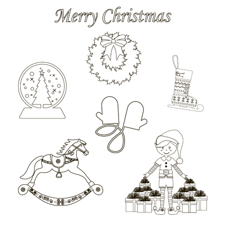 Christmas Icons Set on the white background. Vector illustration.のイラスト素材