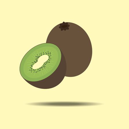 Kiwi Fruit Icon isolated on a yellow background. Vector illustrationのイラスト素材