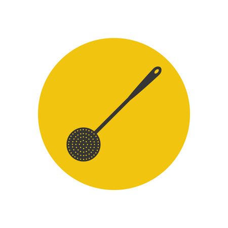 Strainer spoon silhouette on the yellow background. Vector illustrationのイラスト素材