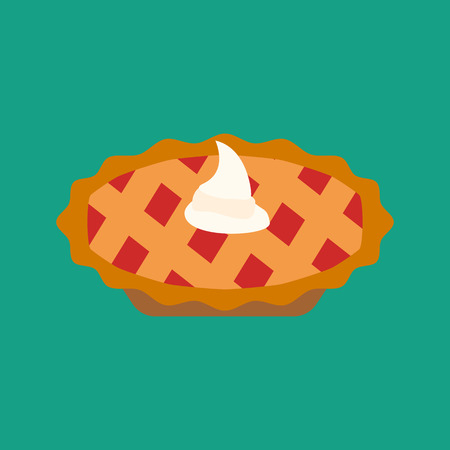 Cherry pie illustration on the green background. Vector illustrationのイラスト素材