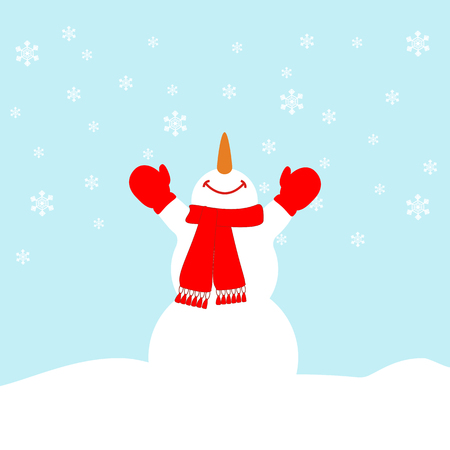 Happy snowman on the blue background with snowflakes. Vector illustrationのイラスト素材