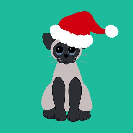 Cat in Santa Claus hat. Christmas decoration. Vector illustrationのイラスト素材