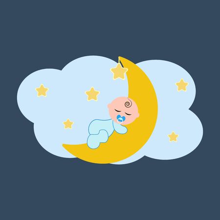 Baby sleeping on the moon. Vector illustrationのイラスト素材