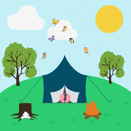 Summer camping illustration. Tourist tent. Vector illustrationのイラスト素材