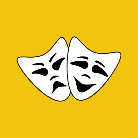 Happy and evil mask on the yellow background. Vector illustrationのイラスト素材