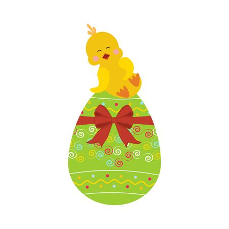Chicken on the egg on the white background. Vector illustrationのイラスト素材