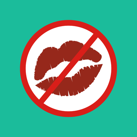 No kisses sign on the green background. Vector llustrationのイラスト素材