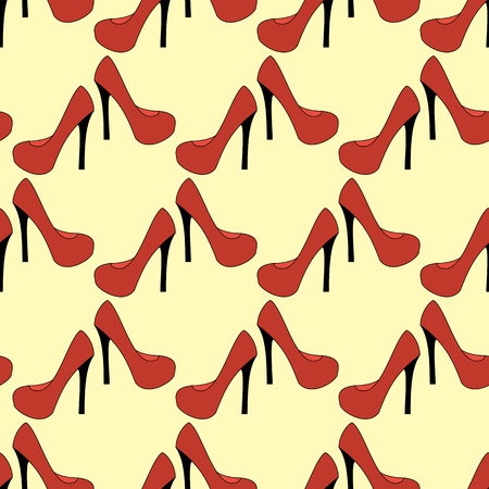 Shoes pattern on the yellow background. Vector illustrationのイラスト素材