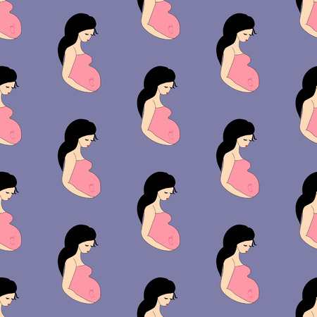 Pregnant woman pattern on the purple background. Vector illustrationのイラスト素材