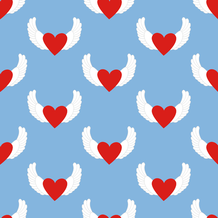 Heart with wings pattern on the blue background. Vector illustrationのイラスト素材