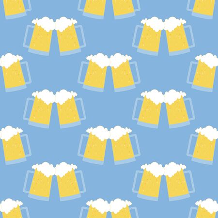 Glass of beer pattern on the blue background. Vector illustrationのイラスト素材