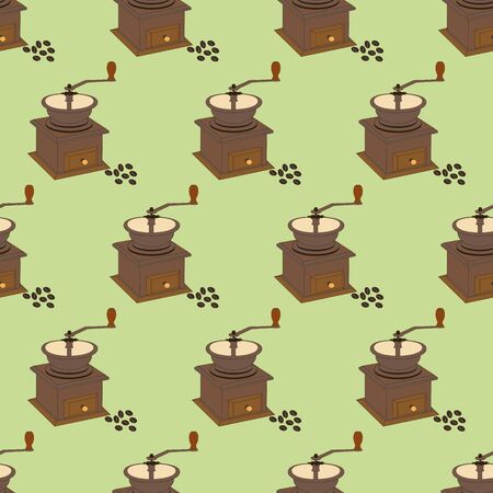 Manual Coffee Grinder Mill pattern on the green background. Vector illustrationのイラスト素材