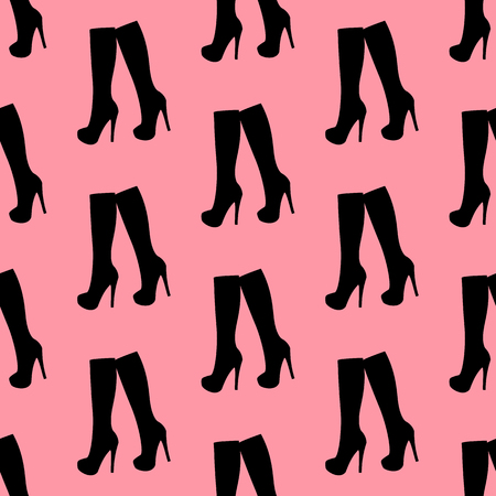 Boots Shoes pattern on the pink background. Vector illustrationのイラスト素材