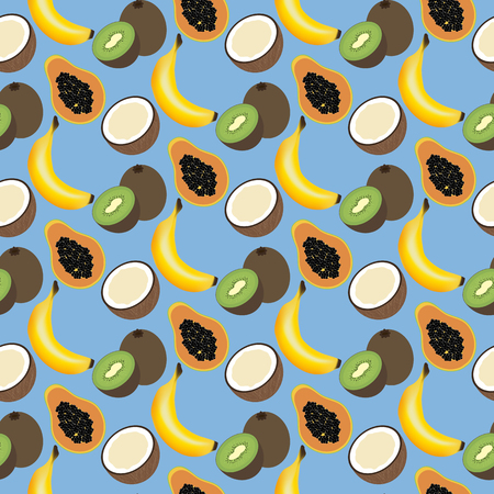 Exotic fruit pattern on the blue background. Vector illustrationのイラスト素材