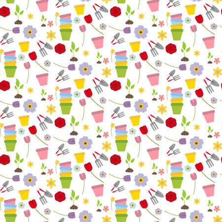 Flower garden pattern on the white background. Vector illustrationのイラスト素材