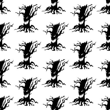 Evil tree halloween pattern on the white background. Vector illustrationのイラスト素材