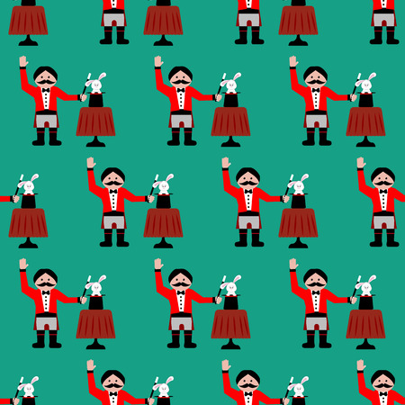 Magician with rabbit pattern on the green background. Vector illustrationのイラスト素材