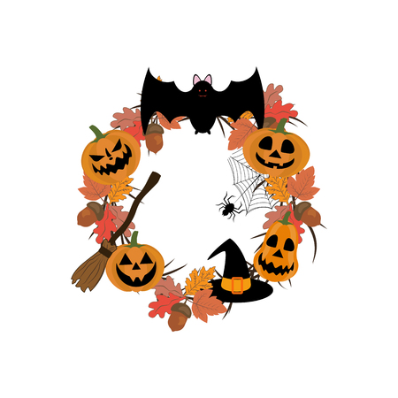 Halloween wreath on the white background. Vector illustrationのイラスト素材
