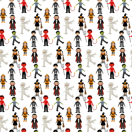 Halloween costumes pattern on the white background. Vector illustrationのイラスト素材