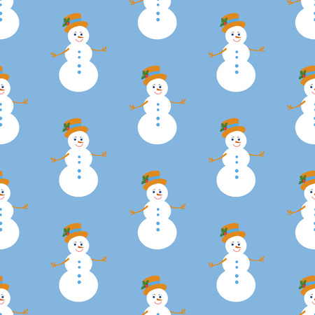 Snowman pattern on the blue background. Vector illustrationのイラスト素材