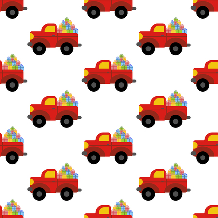 Truck woth presents pattern on the white background. Vector illustrationのイラスト素材