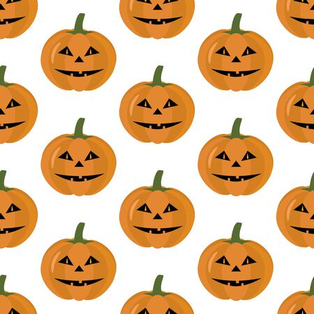 Jack-o-lantern pumpkin pattern on the white background. Vector illustrationのイラスト素材
