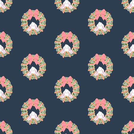 Easter wreath and rabbit seamless pattern. Vector illustrationのイラスト素材
