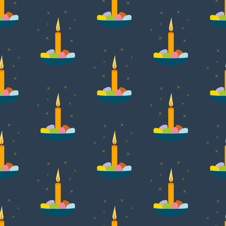 Easter eggs and candle seamless pattern on blue background vector illustration.のイラスト素材