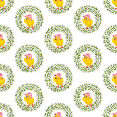 Easter wreath seamless pattern on the white background. Vector illustrationのイラスト素材