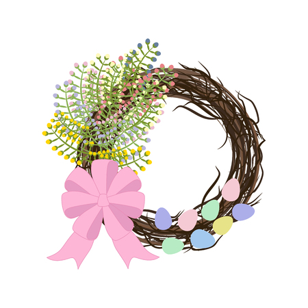 Easter wreath with eggs Vector illustration.のイラスト素材