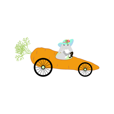 Bunny driving carrot Isolated in plain backgroundのイラスト素材