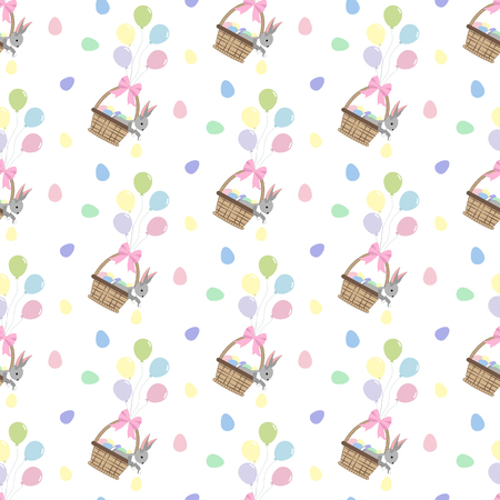 Easter bunny and eggs seamless pattern on the white background. Vector illustrationのイラスト素材