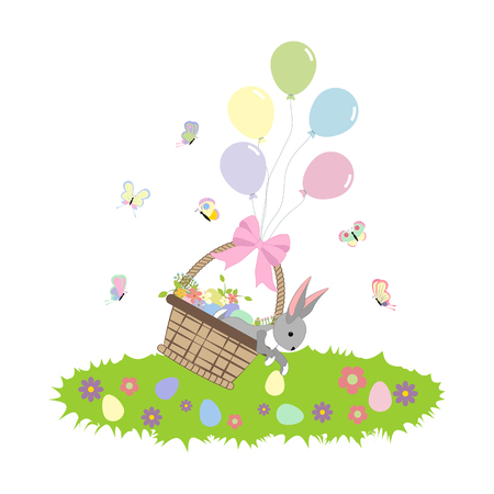 Easter bunny and eggs on the white background. Vector illustrationのイラスト素材