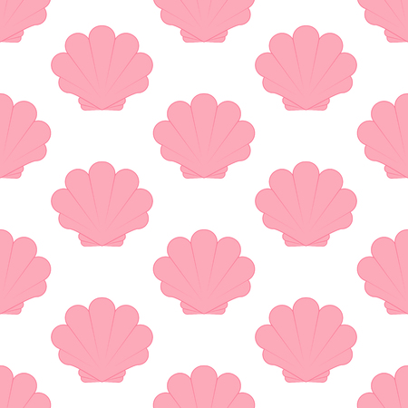 Sea shell seamless pattern on the white background. Vector illustrationのイラスト素材
