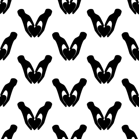 Heart in hands silhouette seamless pattern on the white background. Vector illustrationのイラスト素材