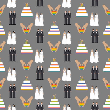 Same sex wedding seamless pattern on the gray background. Vector illustrationのイラスト素材
