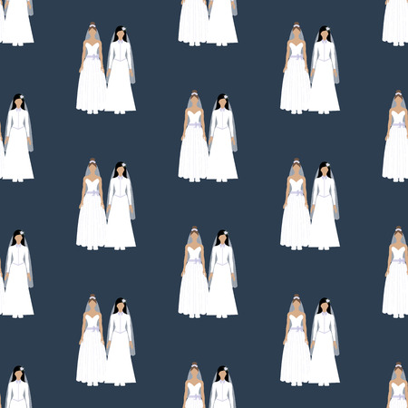 Same sex wedding seamless pattern on the blue background. Vector illustrationのイラスト素材
