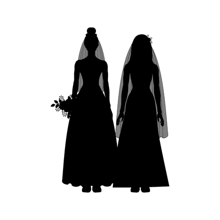 Same sex wedding silhouette on the white background. Vector illustrationのイラスト素材