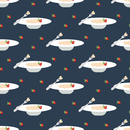 Farfalle pasta seamless pattern on the blue background. Vector illustrationのイラスト素材