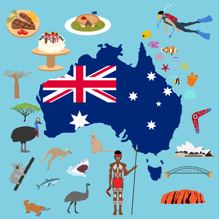 Australia map illustration on the blue background. Vector illustrationのイラスト素材