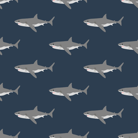 Shark seamless pattern on the blue background. Vector illustrationのイラスト素材