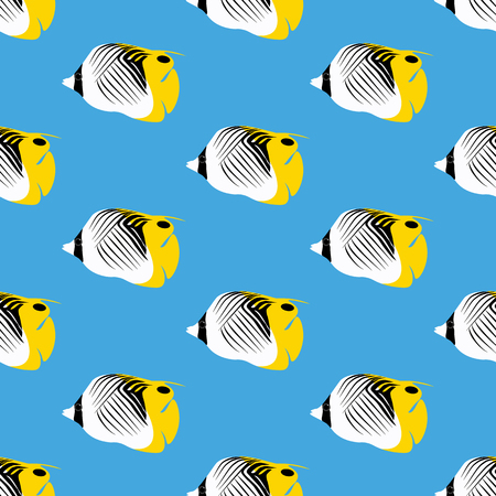 Treadfin Butterflyfish seamless pattern on the blue background. Vector illustrationのイラスト素材