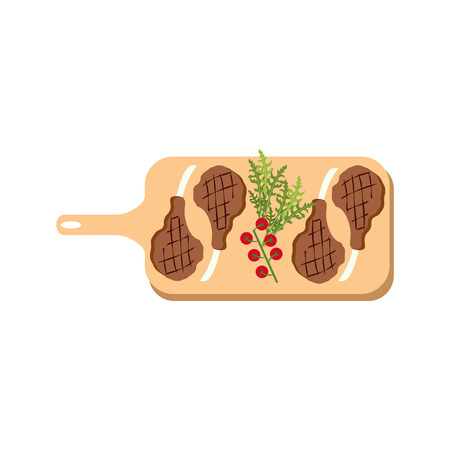 Steak meat on board on the white background, Vector illustrationのイラスト素材