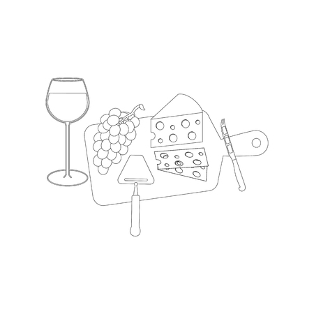 Wine cheese and grapes on white background. Vector illustrationのイラスト素材