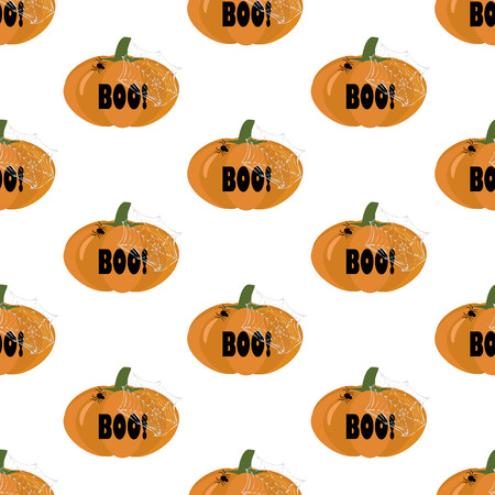 Halloween pumpkin seamless pattern on the white background. Vector illustrationのイラスト素材