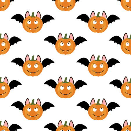 Halloween pumpkin seamless pattern on the white background. Vector illustrationのイラスト素材
