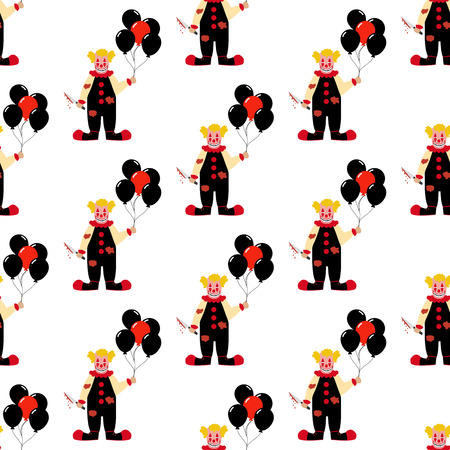 Evil clown seamless pattern on the white background. Vector illustrationのイラスト素材